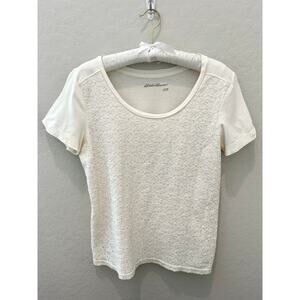 EDDIE BAUER | Ivory Lace Front Short Sleeve Tee Top Cottagecore | Medium
